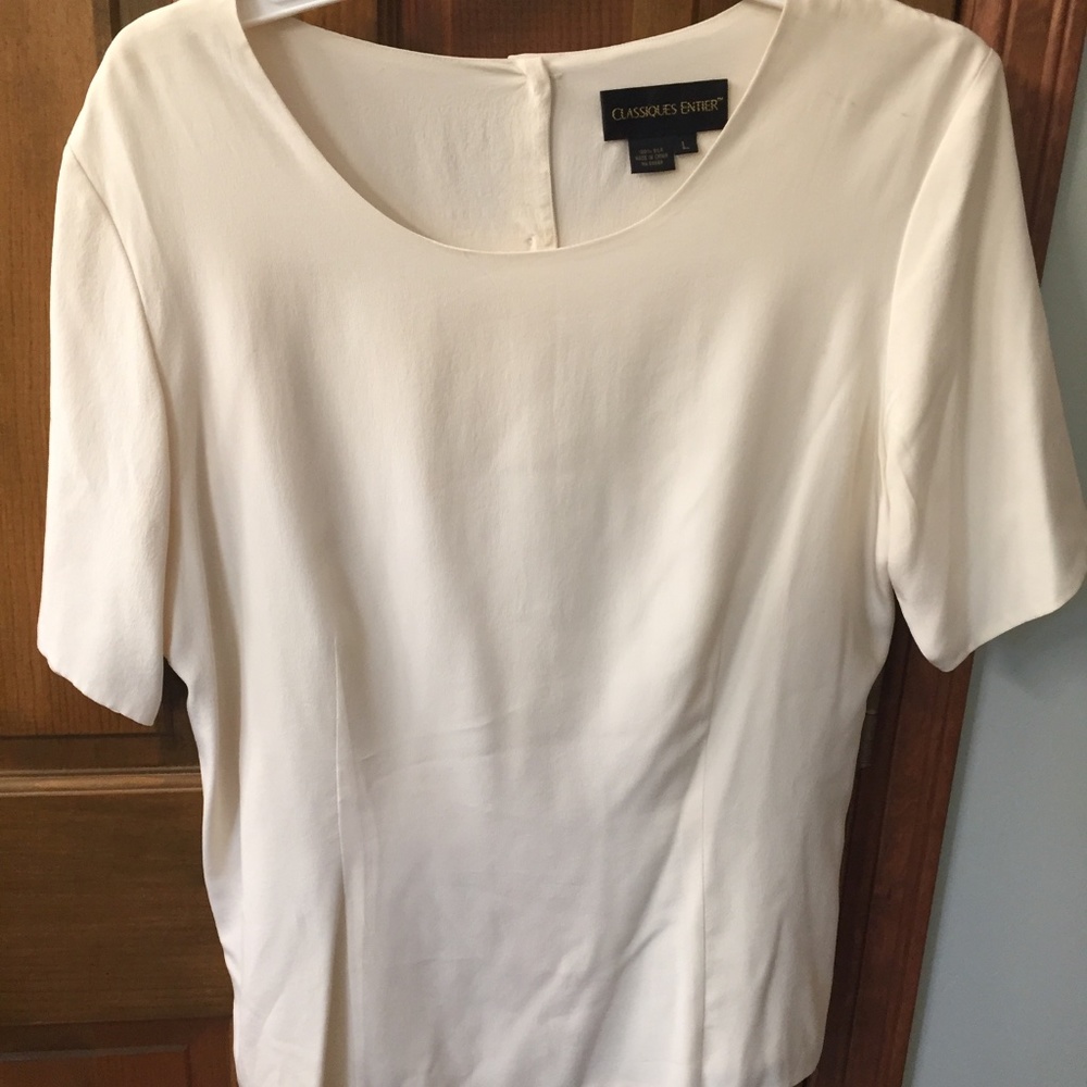 Silk short-sleeve blouse; off white. Large. Nordstrom Classique Entier